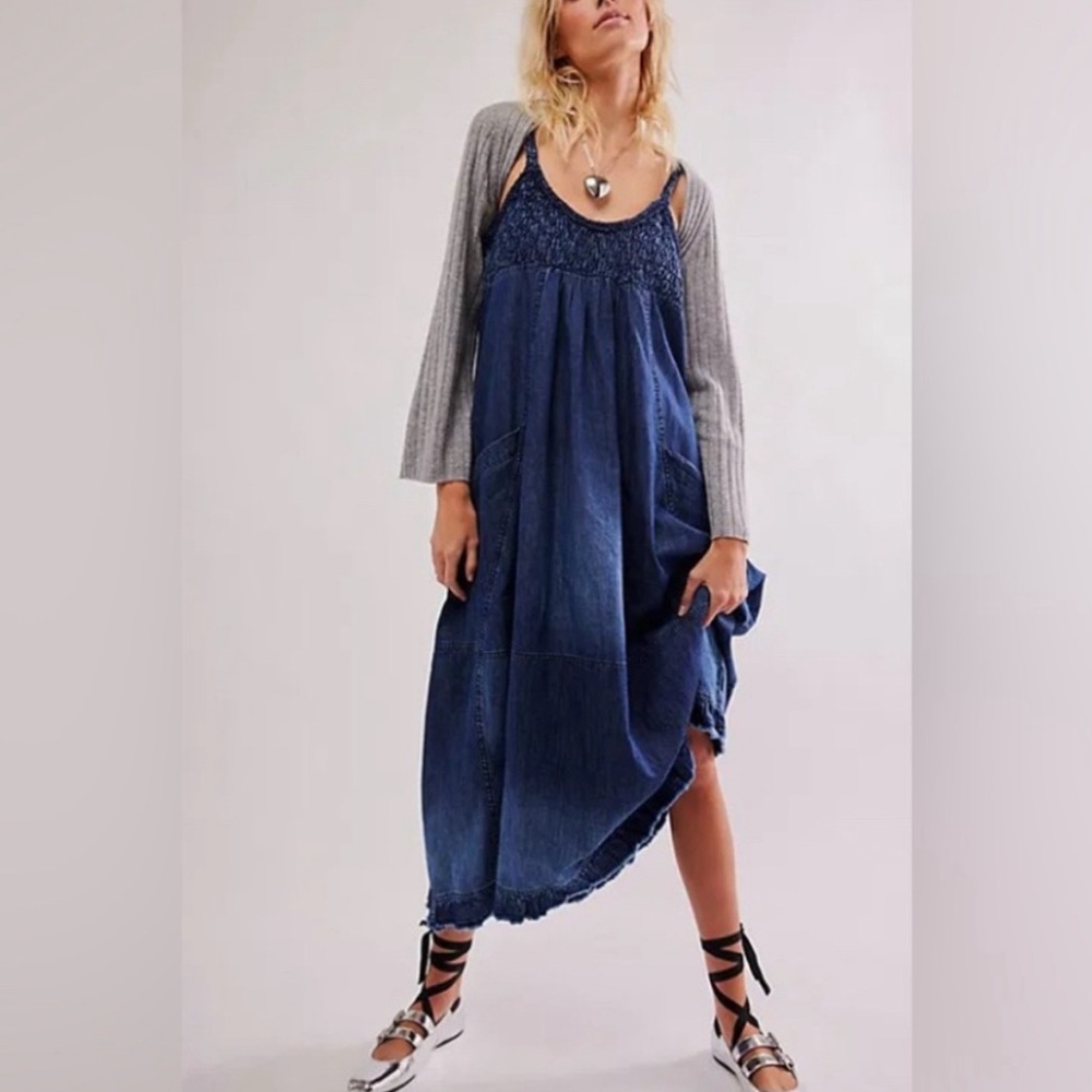 NWT FREE PEOPLE denim clear skies maxi dress